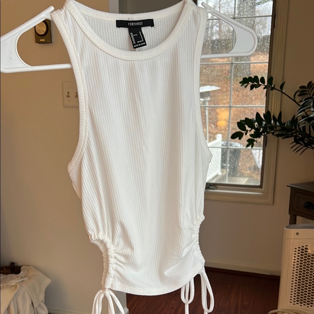White Ribbed Cut Out Tank Top